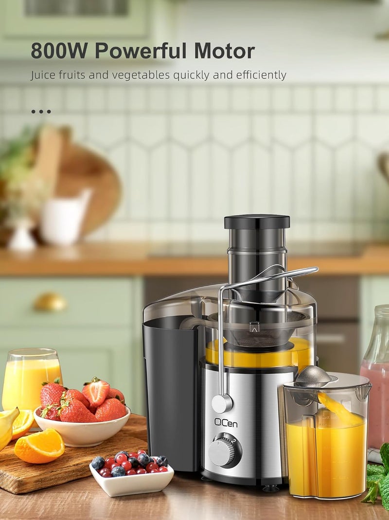 QCEN Juicer Machine, 800W Centrifugal Juicer Extractor with 3” Wide Mouth Feed Chute for Fruits & Vegetables, Easy to Clean, Stainless Steel, BPA-Free - Image 5